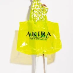 AKIRA PVC XXL SHOPPING BAG -handbag shop akira pvc xxl shopping bag neon yellow 2 2 c1
