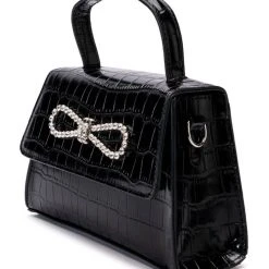 ALL NIGHT TOP HANDLE CROC EMBELLISHED BAG -handbag shop all night top handle chain bag black 4 4