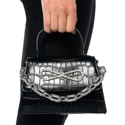 ALL NIGHT TOP HANDLE CROC EMBELLISHED BAG -handbag shop all night top handle croc embellished bag black 1 1