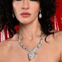 GREEN WITH NO ENVY NECKLACE AND EARRING SET -handbag shop ate that rhinestone shoulder harness silver 1 1