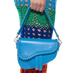 AZURE CROSS STITCH PU PURSE -handbag shop azure cross stitch pu purse blue 1 1