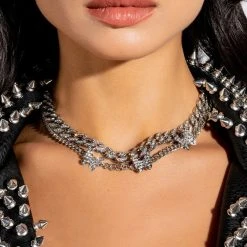BEAUTIFUL WINGS SILVER CHOKER NECKLACE SET -handbag shop beautiful wings silver choker necklace set silver 1 1