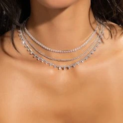 BIG MISS RHINESTONE CHOKER SET -handbag shop big miss rhinestone choker set silver 1 1