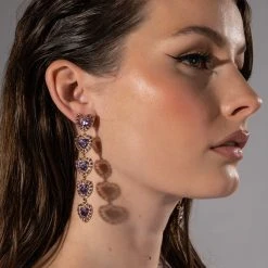 BOTTOM OF MY HEART RHINESTONE GEM DROP EARRINGS -handbag shop bottom of my heart rhinestone gem drop earrings purple 1 1