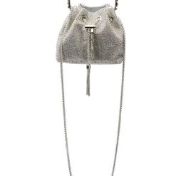 CADENCE EMBELLISHED SILVER BUCKET BAG