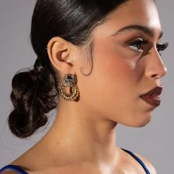 CATTY RHINESTONE EMBELLISHED CHUNKY HOOPS -handbag shop catty rhinestone embellished chunky hoops gold 1 1