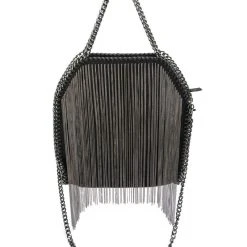 CHAIN FRINGE PURSE -handbag shop chain fringe purse black silver 3 3