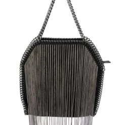 CHAIN FRINGE PURSE -handbag shop chain fringe purse black silver 4 4