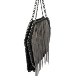 CHAIN FRINGE PURSE -handbag shop chain fringe purse black silver 5 5