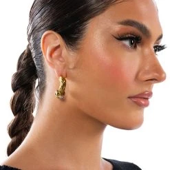 CHAMPAGNE CHIC EMBELLISHED HALF HOOPS -handbag shop champagne chic embellished half hoops gold 1 1