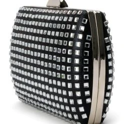 CHECK ME OUT SQUARE MIRROR CLUTCH -handbag shop check me out square mirror clutch black silver 4 4