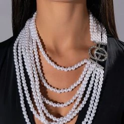 COCO LAYERED PEARL NECKLACE -handbag shop coco layered pearl necklace white 1 1