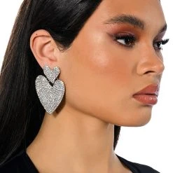 CROSS MY HEART EMBELLISHED EARRINGS -handbag shop cross my heart embellished earrings silver 1 1