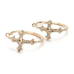 CROSS MY HEART EMBELLISHED HOOPS -handbag shop cross my heart embellished hoops gold 3 3