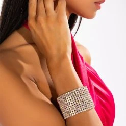 CUFF IT RHINESTONE STRETCH BRACELET IN GOLD -handbag shop cuff it rhinestone stretch bracelet in gold gold ab 1 1