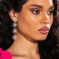 DAISY LOVE RHINESTONE DANGLE EARRINGS -handbag shop daisy love rhinestone dangle earrings gold 1 1