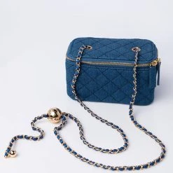 DENIM QUILTED CROSS BODY BAG -handbag shop denim quilted cross body bag light blue denim 2
