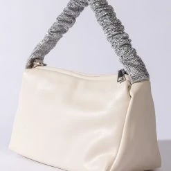 DESTINY RHINESTONE STRAP WHITE PURSE -handbag shop destiny rhinestone strap white purse ivory 4 4