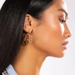 DOUBLE TROUBLE EARRINGS -handbag shop double trouble earrings gold 1 1