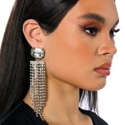 FALLING WATERS EMBELLISHED CHANDELIER EARRINGS -handbag shop falling waters embellished chandelier earrings silver 1 1