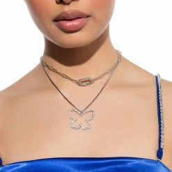 FEELINGS ON SAFETY BUTTERFLY NECKLACE SET -handbag shop feelings on safety butterfly necklace set silver 1 1