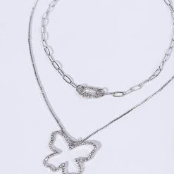 FEELINGS ON SAFETY BUTTERFLY NECKLACE SET -handbag shop feelings on safety butterfly necklace set silver 3 3