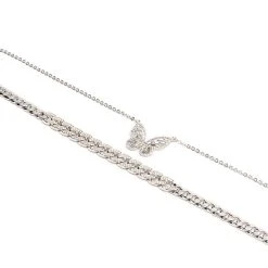 FLUTTER BY RHINESTONE LAYERED NECKLACE -handbag shop flutter by rhinestone layered necklace silver 3 3