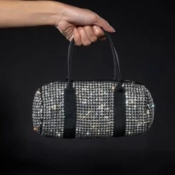 FTW RHINESTONE CYLINDER PURSE -handbag shop ftw rhinestone cylinder purse silver 1 1