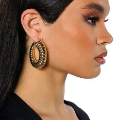 GO TIME TEXTURED HOOPS -handbag shop go time textured hoops gold 1 1