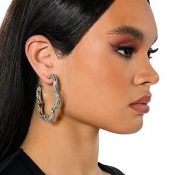 HEAD IN THE CLOUDS EMBELLISHED HOOPS -handbag shop head in the clouds embellished hoops silver 1 1