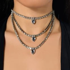 HER ROYAL HIGHNESS LAYERED RHINESTONE NECKLACE -handbag shop her royal highness layered rhinestone necklace silver 1 1