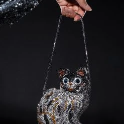 HERE KITTY KITTY RHINESTONE CLUTCH -handbag shop here kitty kitty rhinestone clutch black multi 1 1