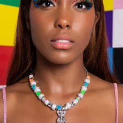 I WANT CANDY RHINESTONE ENAMEL CHARM NECKLACE -handbag shop i want candy rhinestone enamel charm necklace silver multi 1 1