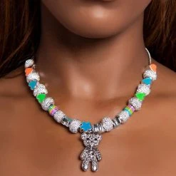 I WANT CANDY RHINESTONE ENAMEL CHARM NECKLACE -handbag shop i want candy rhinestone enamel charm necklace silver multi 2 2 c1