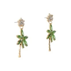 HOLIDAY IN THE SUN PALM TREE EMBELLISHED EARRINGS -handbag shop kea embellished earrings green 3 3