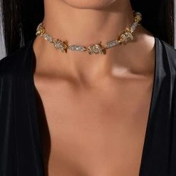 KEEP YOUR DISTANCE BARBED WIRE RHINESTONE CHOKER -handbag shop keep your distance barbed wire rhinestone choker gold 1 1