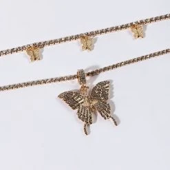 LADY BUTTERFLY TWO CHAIN NECKLACE 6 LADY BUTTERFLY TWO CHAIN NECKLACE -handbag shop lady butterfly two chain necklace gold 3 3