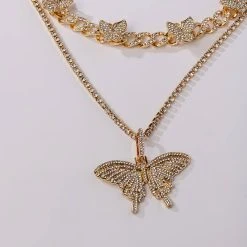 LIL BABY BUTTERFLY RHINESTONE NECKLACE -handbag shop lil baby butterfly rhinestone necklace gold 3 3