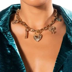 LOCKED DOWN CHARM CHAIN NECKLACE -handbag shop locked down charm chain necklace gold 1 1