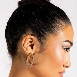 MAYA MEDIUM RHINESTONE HOOPS -handbag shop maya medium rhinestone hoops silver 1 1