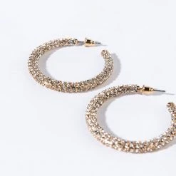 MAYA MEDIUM RHINESTONE HOOPS -handbag shop maya medium rhinestone hoops silver 3 3