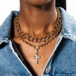 NO EFFORT LAYERED CHAIN NECKLACE -handbag shop no effort layered chain necklace gold 1 1