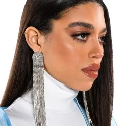 NO PICTURES PLEASE EMBELLISHED CHANDELIER EARRINGS -handbag shop no pictures please embellished chandelier earrings silver 1 1