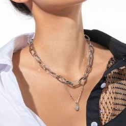 NOTHING TO PROVE LAYERED NECKLACE -handbag shop nothing to prove layered necklace silver 1 1