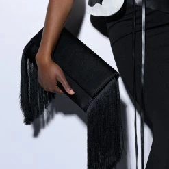 ON THE FRINGE CLUTCH -handbag shop on the fringe clutch black 1 1