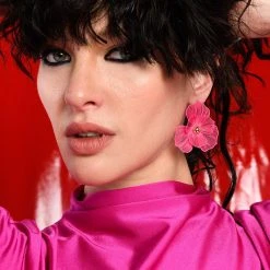 PETAL PUSHER METAL FLOWER EARRING -handbag shop petal pusher metal flower earring pink 1 1