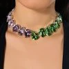 PRETTY IN PINK N GREEN RHINESTONE NECKLACE