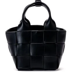WINE NIGHT WOVEN PU BAG IN BLACK