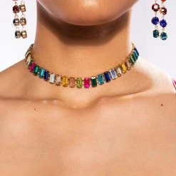 RAINBOW DRIP RHINESTONE CHOKER -handbag shop rainbow drip rhinestone choker multi 1 1