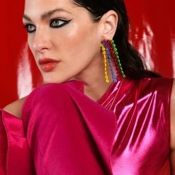 RAINBOW ROAD RHINESTONE CHANDELIER EARRINGS -handbag shop rainbow road rhinestone chandelier earrings multi 1 1